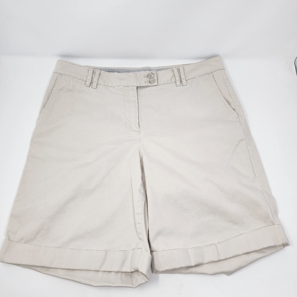 J. Jill Live In Chino Women's Bermuda Khaki Cuffed Stretch Size‎ 8 Shorts - Picture 2 of 11